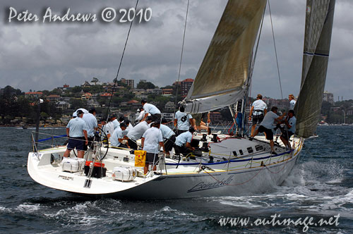 Jim Cooney's Jutson designed 80 footer Brindabella, during the SOLAS Big Boat Challenge 2010 on Sydney Harbour. Photo copyright Peter Andrews, Outimage Australia.