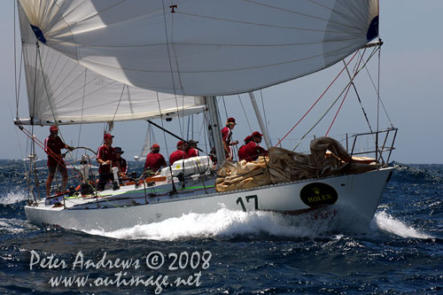 Victorian Martin Power&rsquo;s Peterson 44 Bacardi, outside the heads after the start of the Rolex Sydney Hobart 2008. Photo copyright Peter Andrews, Outimage Australia.