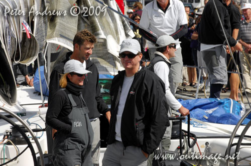 Catherine and Niklas Zennstr&ouml;m onboard R&aacute;n, when they arrived in Hobart to complete the Rolex Sydney Hobart 2009. Photo copyright Peter Andrews, Outimage Australia.