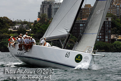 Stephen Ainsworth's Reichel Pugh 63 Loki, during the SOLAS Big Boat Challenge 2010 on Sydney Harbour. Photo copyright Peter Andrews, Outimage Australia.