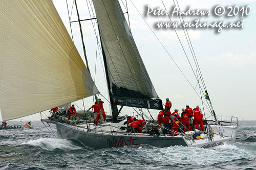 Bob Oatley's 100 footer Wild Oats XI, after rounding the seaward mark and well on the way to Hobart, during the 2010 Rolex Sydney Hobart Yacht Race. Photo copyright Peter Andrews, Outimage Australia.