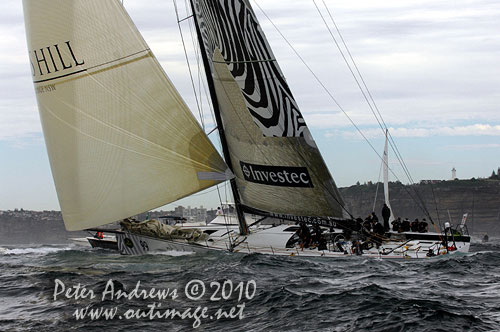 Sean Langman and Anthony Bell&rsquo;s Investec Loyal, outside the heads after the start of the 2010 Rolex Sydney Hobart Yacht Race. Photo copyright Peter Andrews, Outimage Australia.