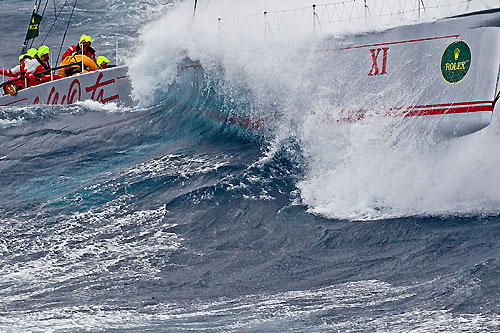 Bob Oatley's Wild Oats XI, skippered by Mark Richards, off the New South Wales south coast during the Rolex Sydney Hobart Yacht Race 2010. Photo copyright Rolex and Carlo Borlenghi.