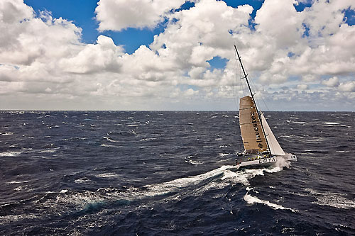 Sean Langman's Investec Loyal, sailing offshore with reduced sail during the Rolex Sydney Hobart 2010. Photo copyright Rolex and Carlo Borlenghi.