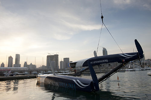 The Wave-Muscat being righted after capsizing, during the Extreme Sailing Series 2011, Qingdao, China. Photo copyright Lloyd Images.