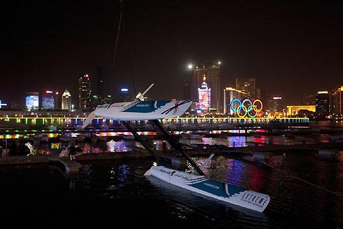 Oman Air being righted after capsizing, during the Extreme Sailing Series 2011, Qingdao, China. Photo copyright Lloyd Images.