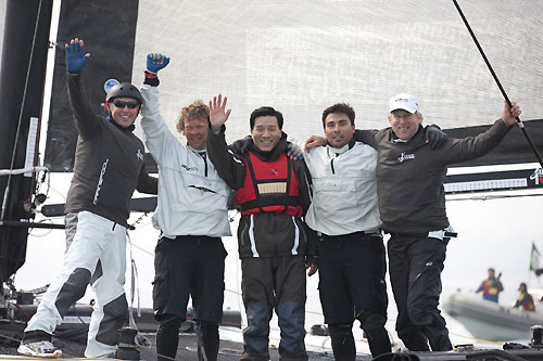 Team Extreme with the Mayor of Qingdao, during the Extreme Sailing Series 2011, Qingdao, China. Photo copyright Lloyd Images.