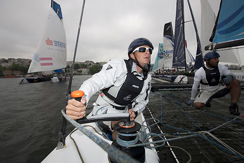 Nick Hutton and Khamis Al Anbouri in action onboard The Wave-Muscat on day 3 of Act 3, Instanbul, during the Extreme Sailing Series 2011, Istanbul, Turkey. Photo copyright Lloyd Images. 