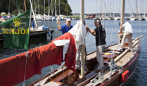 Andi Lochbrunner from Lindau, Germany on his 8mR Elfe&nbsp;II (GER H 9,&nbsp;1912), earlier in the week before the start of the 2011 Rolex Baltic Week. Photo copyright Rolex and Daniel Forster.