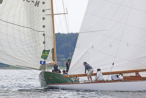 HM King Harald V of Norway's 8mR Sira (NOR&nbsp;33&nbsp;-&nbsp;1938) from Oslo, Norway and Daniel Sielecki's 8mR Delphis (A&nbsp;4&nbsp;-&nbsp;1930) from Buenos Aires, Argentina, during the 2011 Rolex Baltic Week. Photo copyright Rolex and Daniel Forster.
