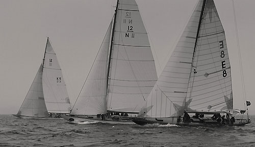 Framnes AS' 12mR Erna Signe (E&nbsp;8, 1911) from Sandefjord, Norway, Skipsrederiet Vema&nbsp;III AS and Eric Svenkerud's 12mR Vema&nbsp;III (1933, N&nbsp;11) from Oslo, Norway, and Patrick Howaldt's 12mR Vanity&nbsp;V (1936, K&nbsp;5) from Copenhagen, Denmark; during the 2011 Rolex Baltic Week. Photo copyright Rolex and Daniel Forster.