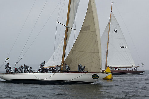 Leader after 6 races, Patrick Howaldt&rsquo;s 12mR Vanity&nbsp;V (K&nbsp;5,&nbsp;1936) from Copenhagen, Denmark and Josef Martin&rsquo;s 12mR Anitra (USA&nbsp;5,&nbsp;1928) from Radolfzell, Germany, during the 2011 Rolex Baltic Week. Photo copyright Rolex and Daniel Forster.