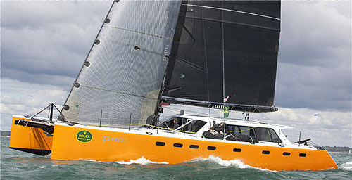 Lloyd Thornburg's Multihul Phaedo, during the Rolex Fastnet Race 2011. Photo copyright Rolex and Daniel Forster.
