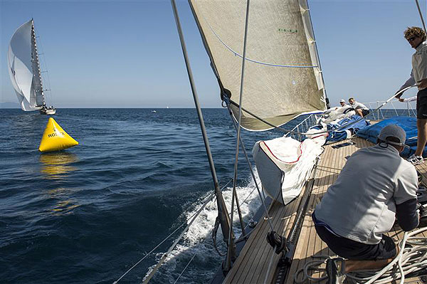 Action onboard Filip Balcaen�s 112-ft Supermaxi Nilaya (BEL), during windward-leeward race leading up to the the Rolex Volcano Race 2012. Photo copyright Kurt Arrigo for Rolex.