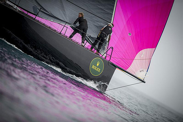 Sir Peter Ogden�s 60-foot Mini Maxi Jethou (GBR) prepares for a reach after the start in Gaeta of leg one of the Rolex Volcano Race 2012. Photo copyright Kurt Arrigo for Rolex.