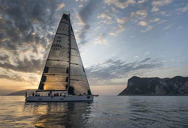 Luciano Gandini's Mylius 19E95 Twin Soul 6 (ITA), arrives in Capri to complete leg one of the Rolex Volcano Race 2012. Photo copyright Kurt Arrigo for Rolex.