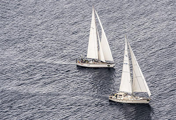 Giulio Simeone's Nelson 67 ISMEF Pepe (ITA) and Mario Beomonte's Oyster 68 Viking IV (ITA), match race to the finish line of leg one of the Rolex Volcano Race 2012. Photo copyright Kurt Arrigo for Rolex.