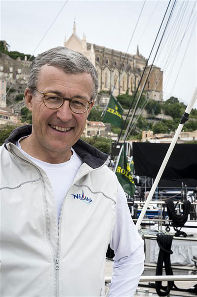 Filip Balcaen, owner of the 112-ft Supermaxi Nilaya (BEL). Photo copyright Kurt Arrigo for Rolex.