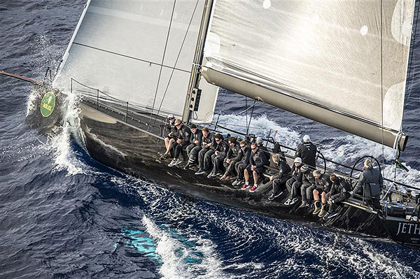 Sir Peter Ogden�s 60-foot Mini Maxi Jethou (GBR) cuts the waves on her way to Capri, during leg two of the Rolex Volcano Race 2012. Photo copyright Kurt Arrigo for Rolex.