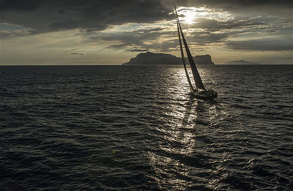 Filip Balcaen�s 112-ft Supermaxi Nilaya (BEL) with Capri in the background, during leg two of the Rolex Volcano Race 2012. Photo copyright Kurt Arrigo for Rolex.