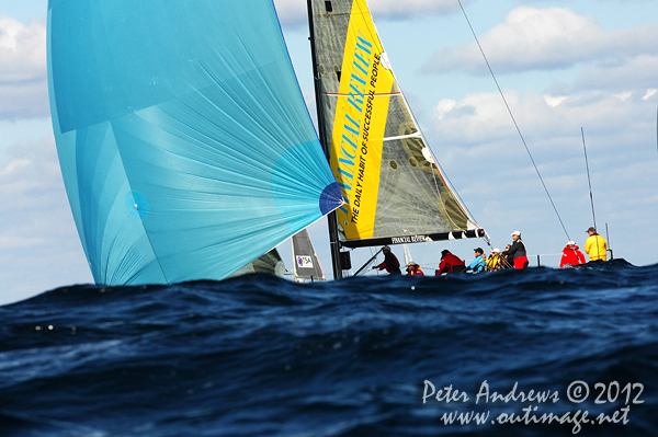 Ed Psaltis, Bob Thomas and Michael Bencsik's modified Farr 40 AFR Midnight Rambler, after the start of the Audi Sydney Gold Coast 2012. Photo copyright Peter Andrews, Outimage Australia.