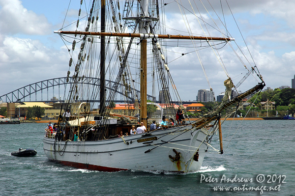 The tall ship S�ren Larsen on Sydney Harbour ahead of the start of the 2012 Sydney Hobart Yacht Race. Photo copyright Peter Andrews, Outimage Australia.