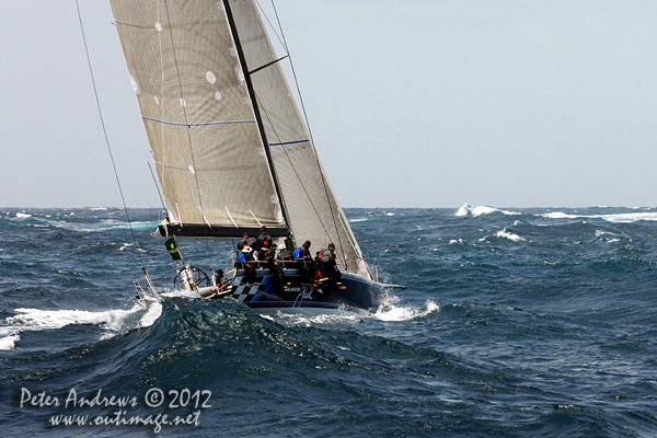 Peter Hardburg's Reichel Pugh 66 Black Jack outside the heads of Sydney Harbour after the start of the 2012 Sydney Hobart Yacht Race. Photo copyright Peter Andrews, Outimage Australia.
