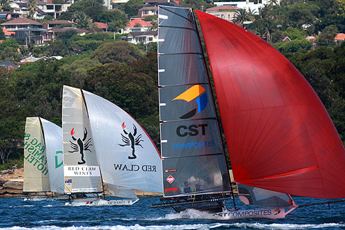 CST on spinnaker run, during the Invitation Race of the Winning Appliances - JJ Giltinan 18ft Skiff Championship on Sydney Harbour, Friday March 4, 2011. Photo copyright Australian 18 Footers League.