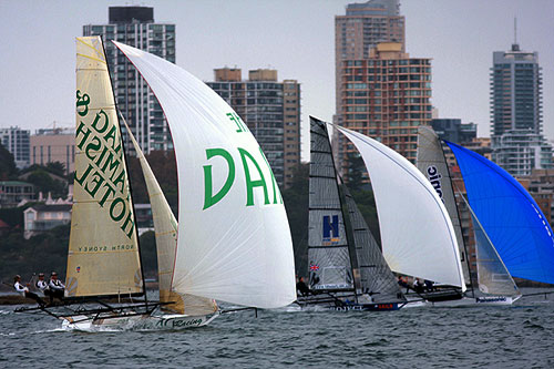 On a spinnaker run, during the The George Calligeros Trophy Race, Race 1 of the Winning Appliances - JJ Giltinan 18ft Skiff Championship on Sydney Harbour, Saturday March 5. Photo copyright Australian 18 Footers League.