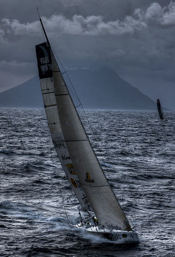 Fabio Mangifesta's V70  Intermatica, passing Stromboli Volcano, Sicily, October 18, 2009, during the Rolex Middle Sea Race 2009. Photo copyright Carlo Borlenghi.