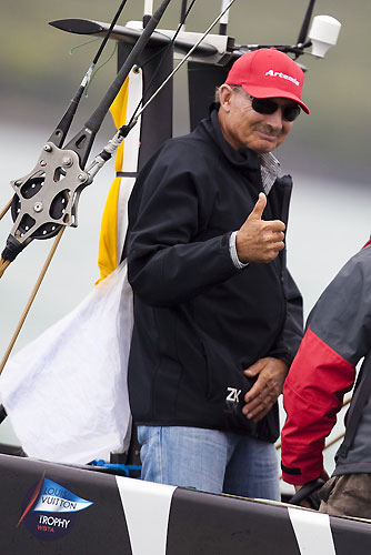 Auckland, 19-03-2010. America's Cup legend John Bertrand as the 18th man aboard Artemis, during the Louis Vuitton Trophy in Auckland 2010. Photo copyright Stefano Gattini of Studio Borlenghi and Azzurra.