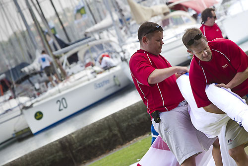 Preparations in Rushcutters Bay Park nextdoor to the Cruising Yacht Club of Australia, ahead of the start of the Rolex Sydney Hobart 2010. Photo copyright Carlo Borlenghi, Rolex.
