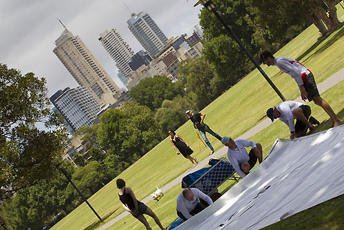 Preparations in Rushcutters Bay Park nextdoor to the Cruising Yacht Club of Australia, ahead of the start of the Rolex Sydney Hobart 2010. Photo copyright Carlo Borlenghi, Rolex.
