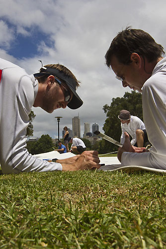 Preparations in Rushcutters Bay Park nextdoor to the Cruising Yacht Club of Australia, ahead of the start of the Rolex Sydney Hobart 2010. Photo copyright Carlo Borlenghi, Rolex.