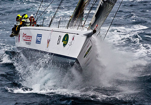 Peter Millard and John Honan's Maxi Lahana, dealing with the fury of the Tasman Sea during theRolex Sydney Hobart Yacht Race 2010, Australia. Photo copyright Carlo Borlenghi, Rolex.