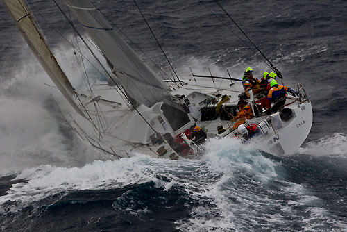 Matt Allen's Jones 70 Ichi Ban dealing with the fury of the Tasman Sea, during the Rolex Sydney Hobart Yacht Race 2010, Australia. Photo copyright Carlo Borlenghi, Rolex.
