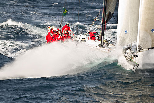Bob Oatley's Wild Oats XI skippered by Mark Richards, approaching Tasman Island, during the Rolex Sydney Hobart Yacht Race 2010, Australia. Photo copyright Carlo Borlenghi, Rolex.