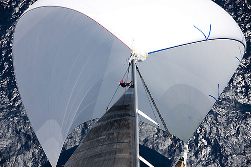 Aloft on Zefira, offshore during the Loro Piana SuperYacht Regatta 2011, Porto Cervo, Italy. Photo copyright Carlo Borlenghi.