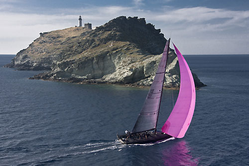 Sir Peter Ogden's Mini Maxi Jethou rounding Giraglia Rock, during the Giraglia Rolex Cup 2011, Saint-Tropez, France, June 18-25. Photo copyright Rolex and Carlo Borlenghi.