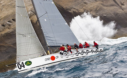 Roberto Luiz M.P E Souza's Soto 40 Carioca (BRA), during the Rolex Ilhabela Sailing Week 2011. Carioca (BRA), manobra diante do cost&atilde;o da ilha Alcatrazes. Photo copyright Rolex and Carlo Borlenghi.