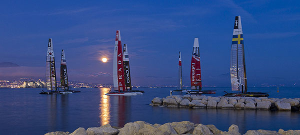 A moonlit Naples evening, 06/04/12, during the America�s Cup World Series Naples, Italy, April 2012. Photo copyright Luna Rossa and Carlo Borlenghi.