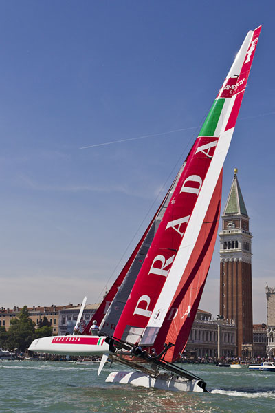 Venezia (Venice Italy), 10/05/12. Luna Rossa AC45 Venezia. Luna Rossa team training near San Marco Square, during the America's Cup World Series in Venice. Photo copyright Carlo Borlenghi and Luna Rossa.