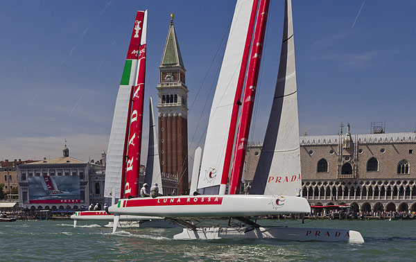 Venezia (Venice Italy), 10/05/12. Luna Rossa AC45 Venezia. Luna Rossa team training near San Marco Square, during the America's Cup World Series in Venice. Photo copyright Carlo Borlenghi and Luna Rossa.