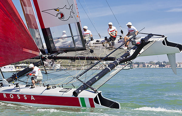 Venezia (Venice Italy), 10/05/12. Luna Rossa AC45 Venezia. Luna Rossa team training near San Marco Square, during the America's Cup World Series in Venice. Photo copyright Carlo Borlenghi and Luna Rossa.