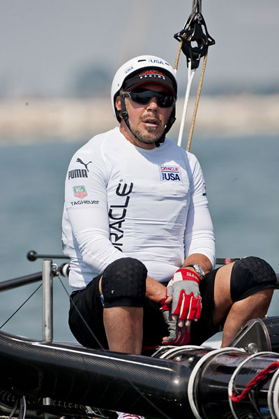 Venezia (Venice Italy), 12/05/12. CEO of Oracle Larry Ellison on board Oracle 4, during the America's Cup World Series in Venice. Photo copyright Carlo Borlenghi and Luna Rossa.