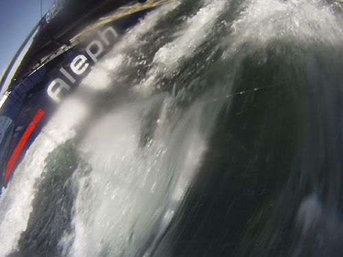 On board Bertrand Pac�s Aleph at the America's Cup World Series, Cascais, Portugal, August 6-14, 2011. Photo copyright Morris Adant.