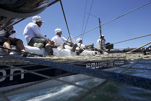 On board Bertrand Pac�s Aleph at the America's Cup World Series, Cascais, Portugal, August 6-14, 2011. Photo copyright Morris Adant.