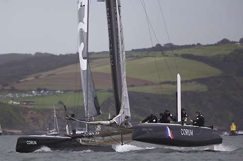 Loïck Peyron's Energy Team at the America's Cup World Series, Plymouth, UK, September 10-18, 2011. Photo copyright Morris Adant.